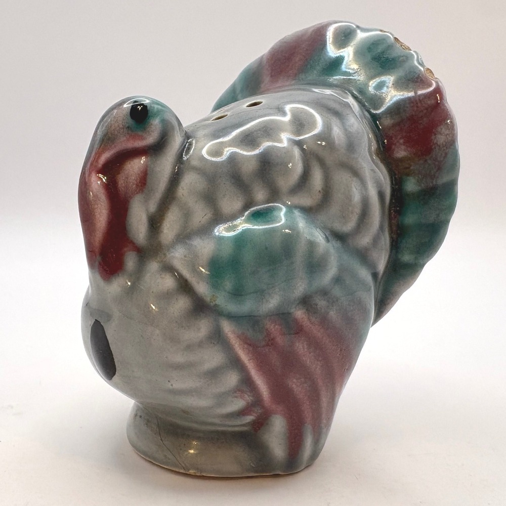 Vtg Mid Century Ceramic Turkey Salt Shaker Drip Glaze Thanksgiving Table TLC